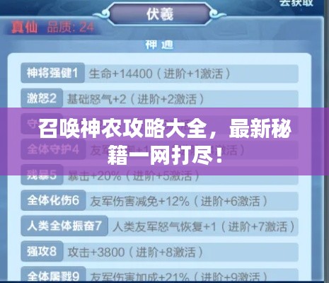 召喚神農(nóng)攻略大全，最新秘籍一網(wǎng)打盡！