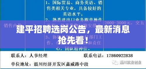 建平招聘選崗公告，最新消息搶先看！