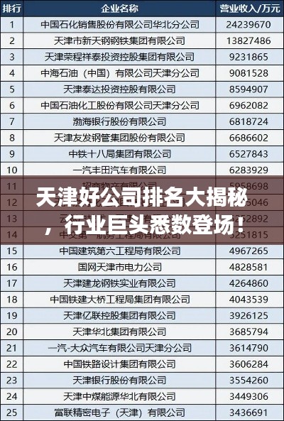 天津好公司排名大揭秘，行業(yè)巨頭悉數(shù)登場！